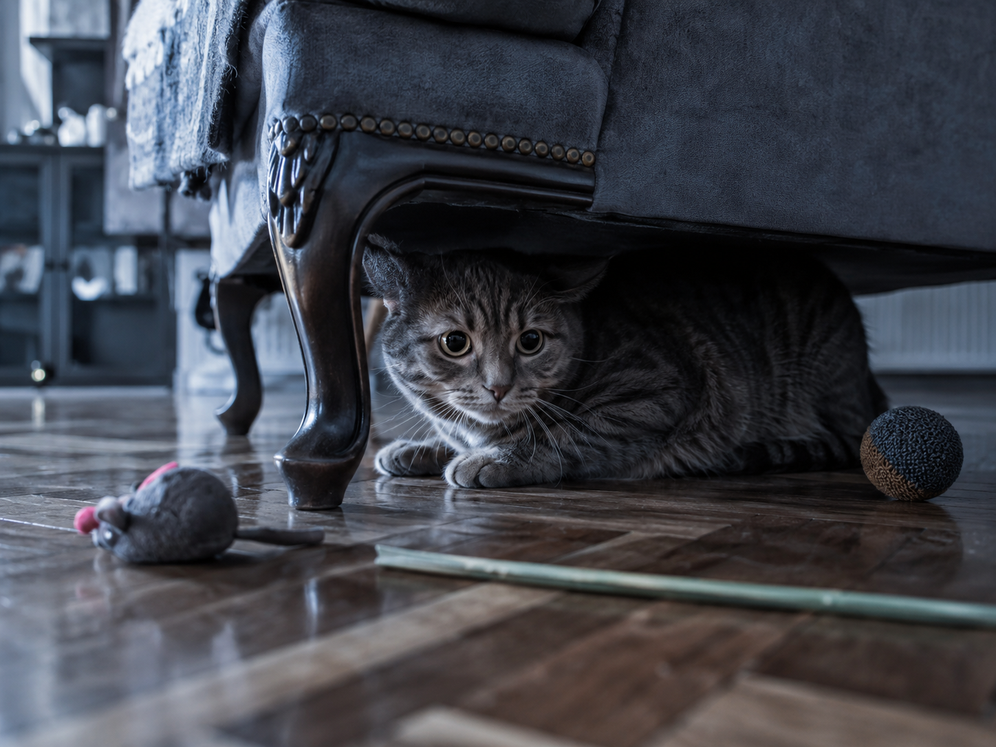 Gatto domestico che esprime stress o disagio in casa