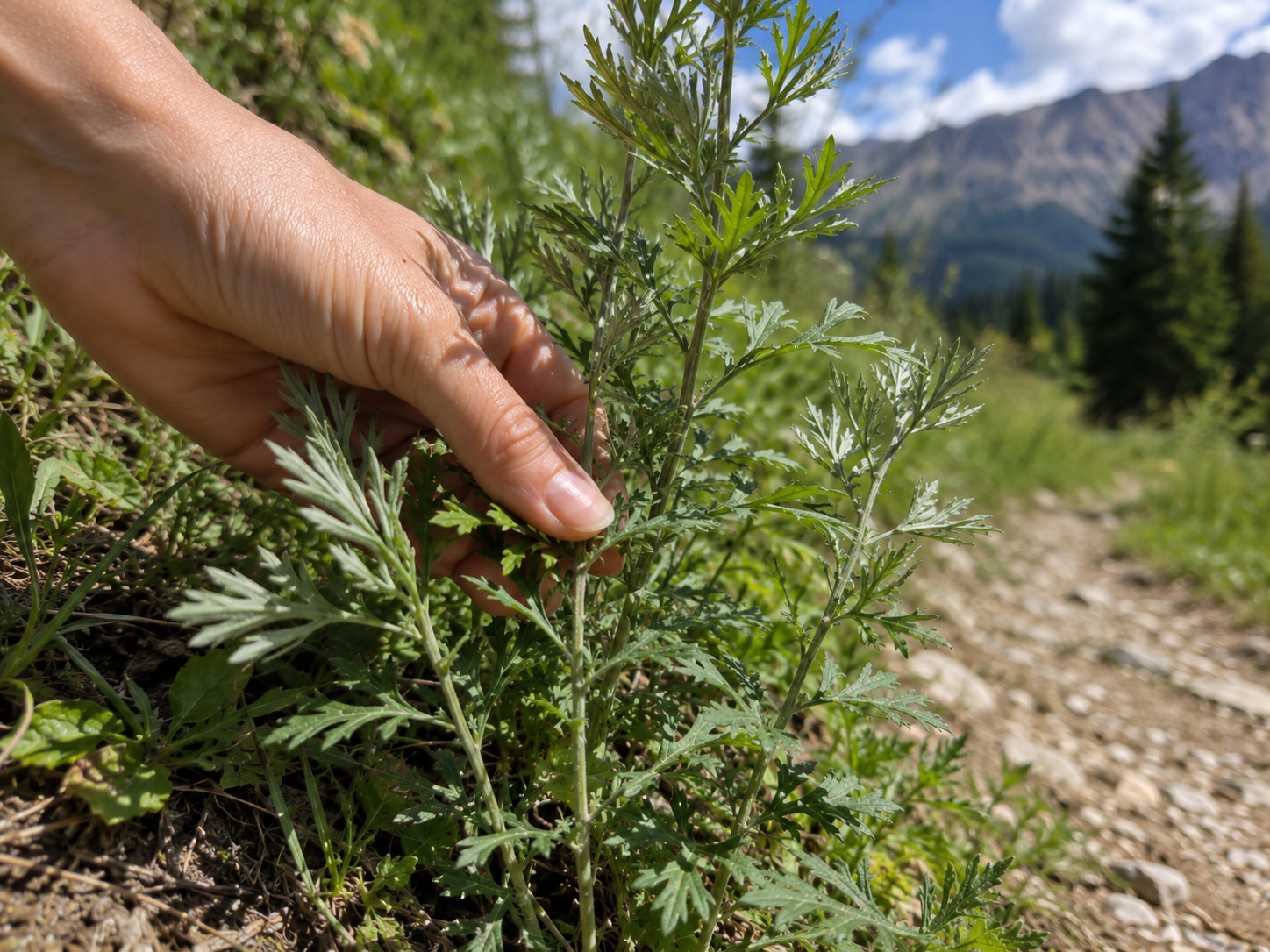 Pianta di Artemisia vulgaris, tradizionalmente utilizzata nella preparazione della moxa